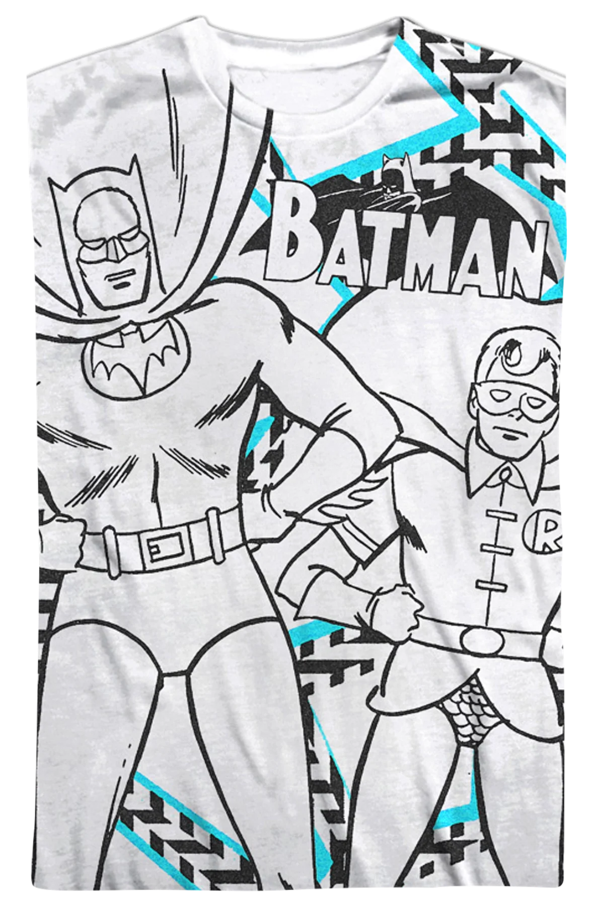 Black and White Sketch Batman and Robin T-Shirt - Image 2