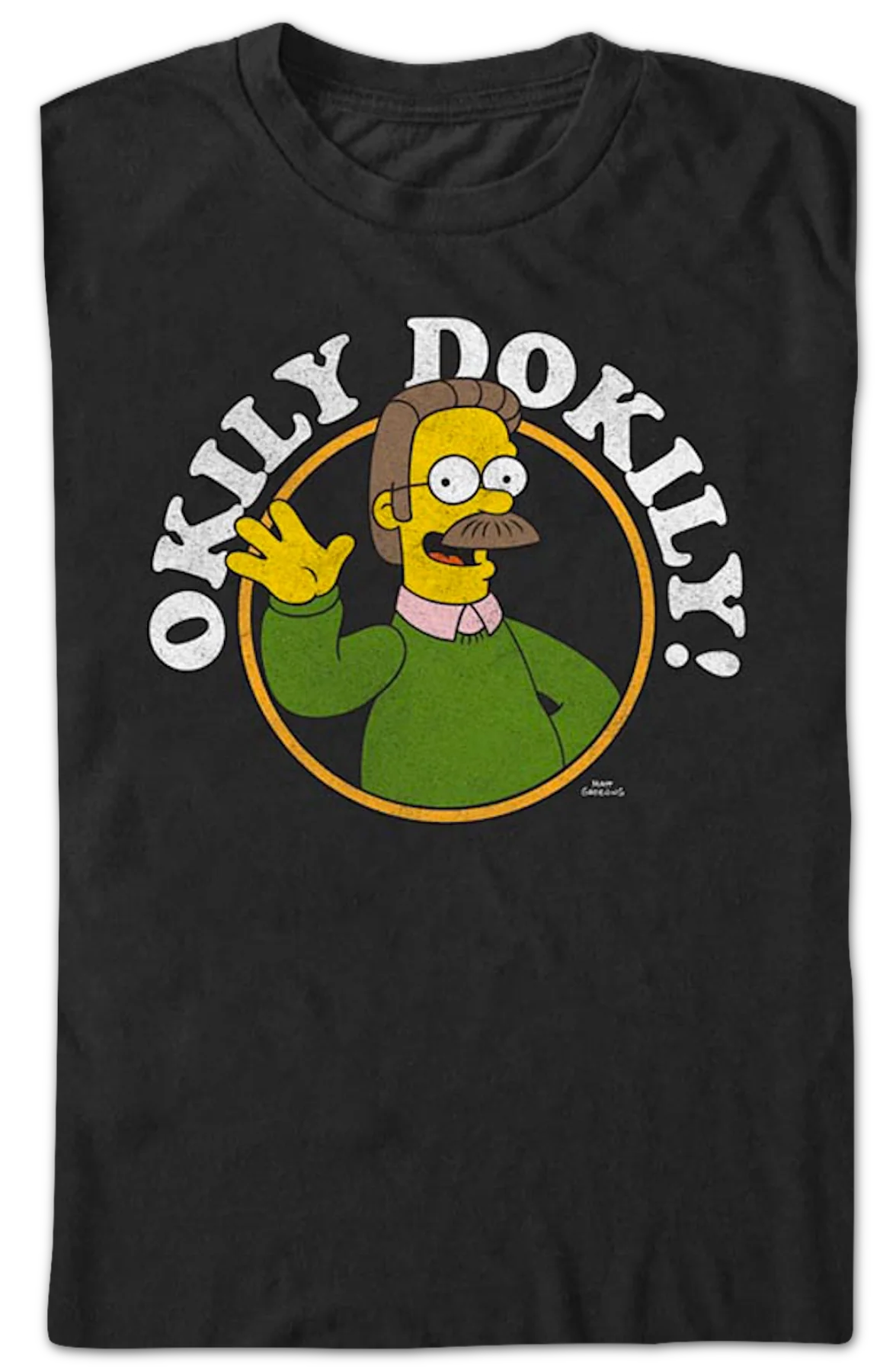 Black Ned Flanders Okily Dokily Simpsons T-Shirt - Image 2