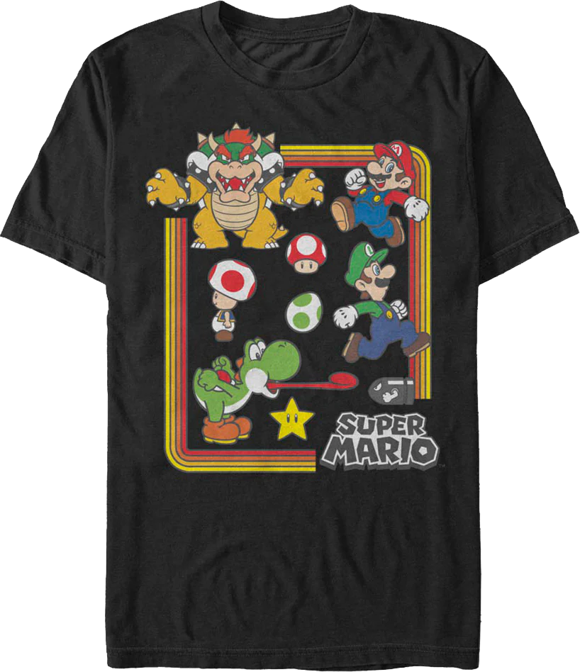 Black Nintendo Characters Super Mario Bros. T-Shirt