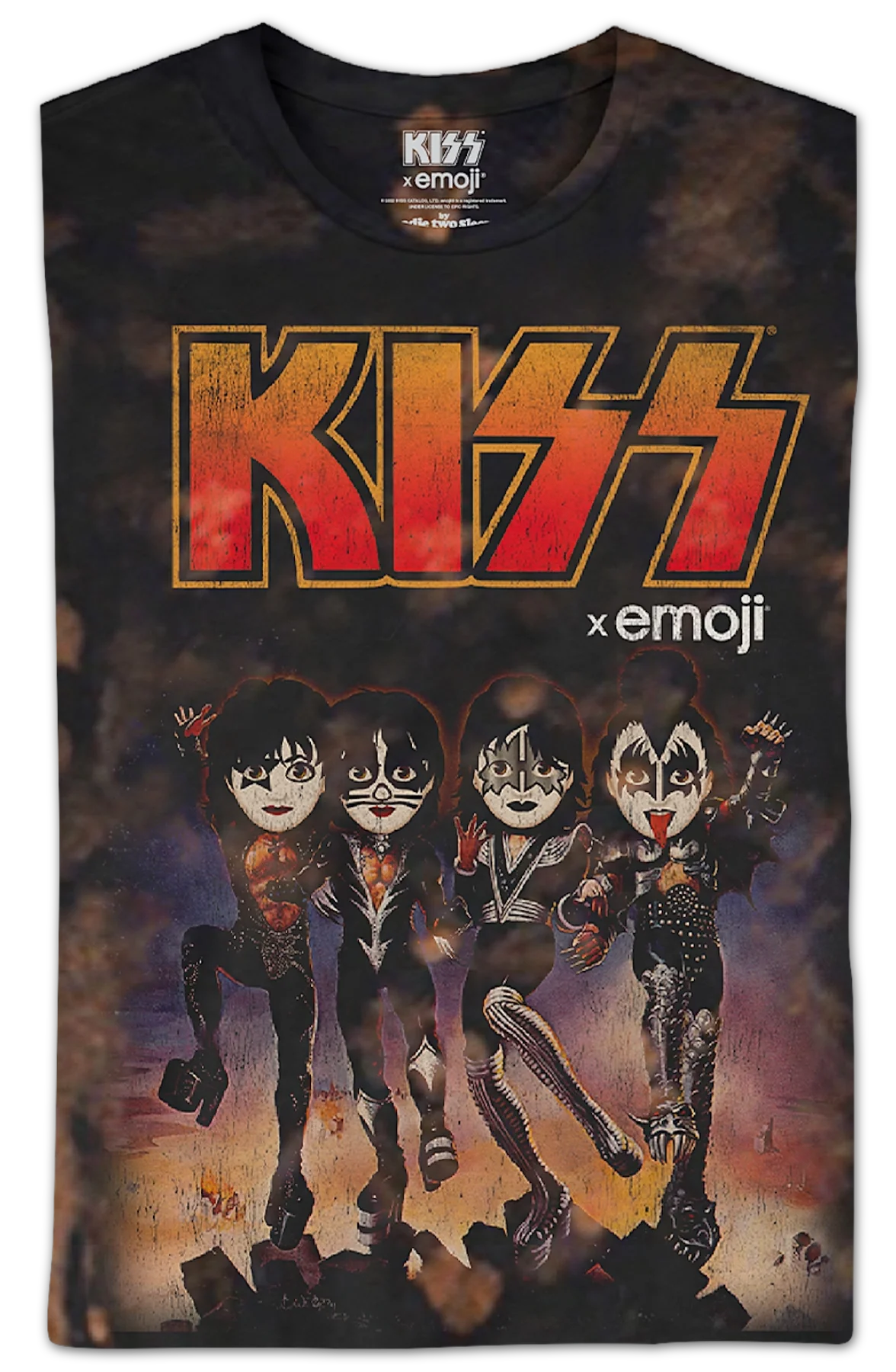 Bleached Tie Dye Emoji Destroyer KISS T-Shirt - Image 2