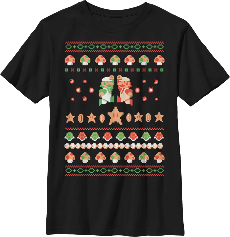 Boys Youth Luigi And Mario Faux Ugly Christmas Sweater Nintendo Shirt