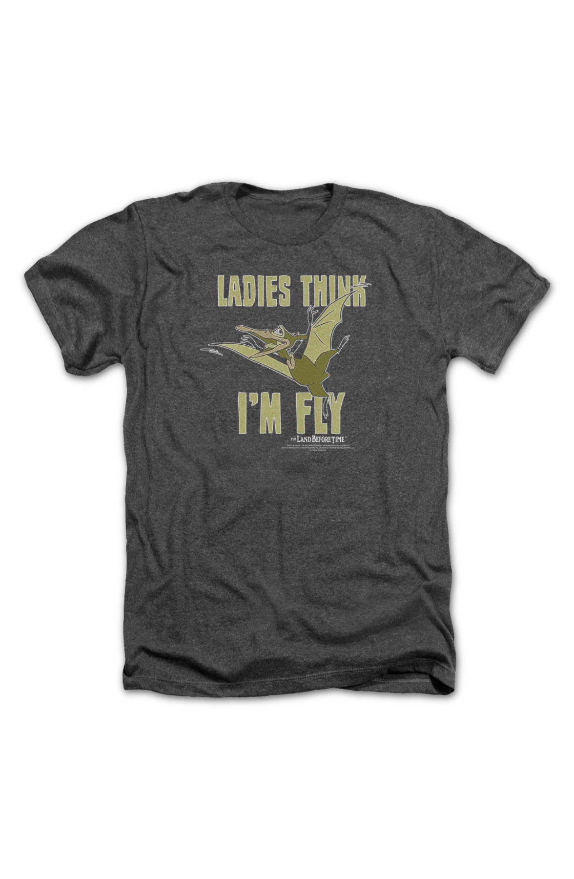 Charcoal Heather Ladies Think I'm Fly Land Before Time T-Shirt - Image 2
