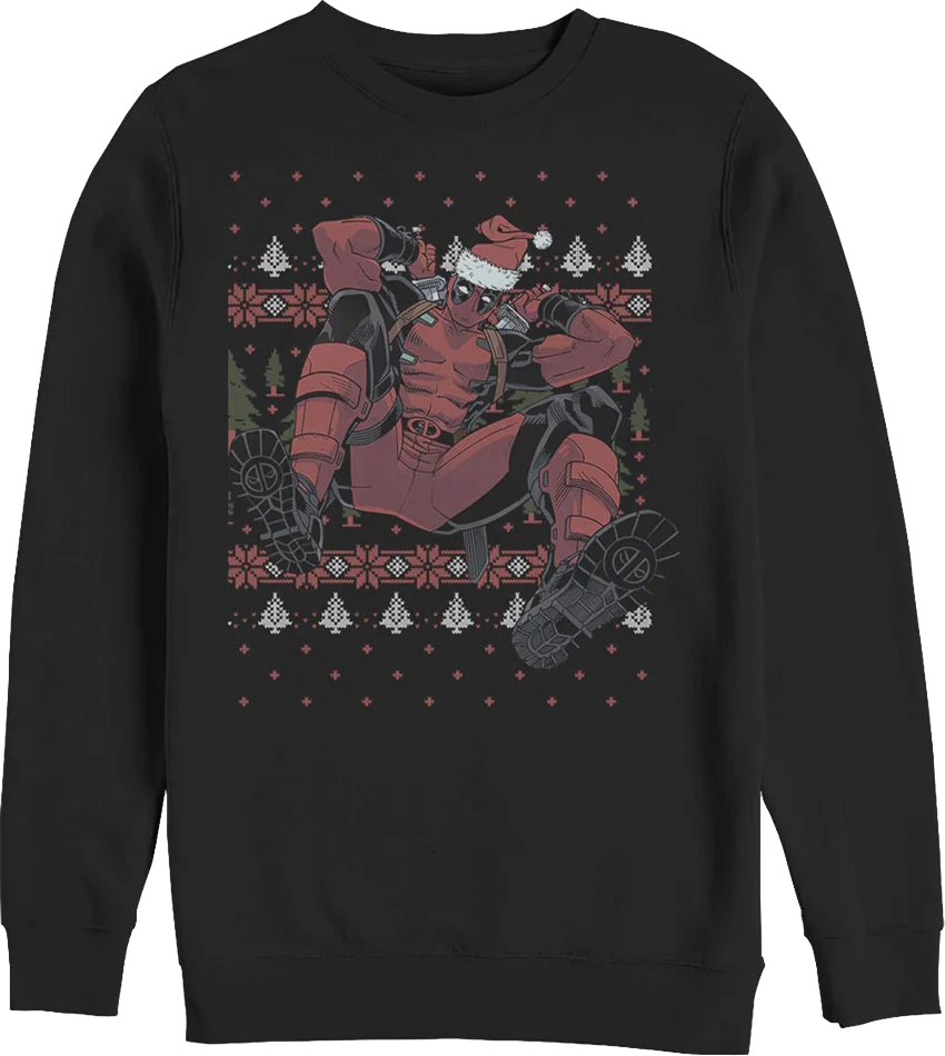 Deadpool Faux Ugly Christmas Sweater Marvel Comics Sweatshirt