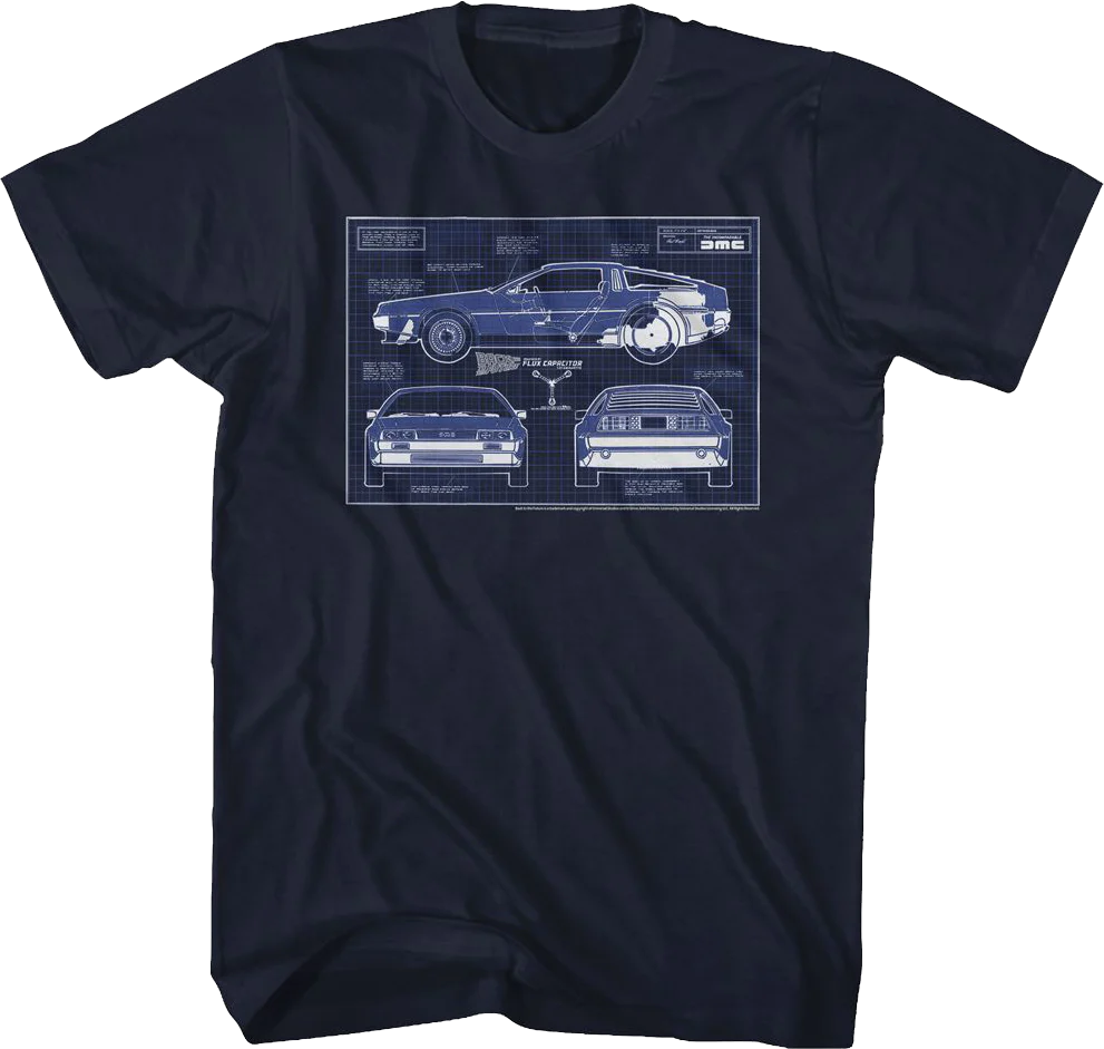 DeLorean Blueprints Back To The Future T-Shirt