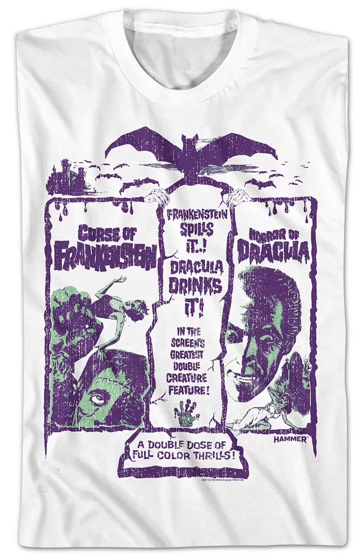 Frankenstein And Dracula Double Feature Hammer Films T-Shirt - Image 2