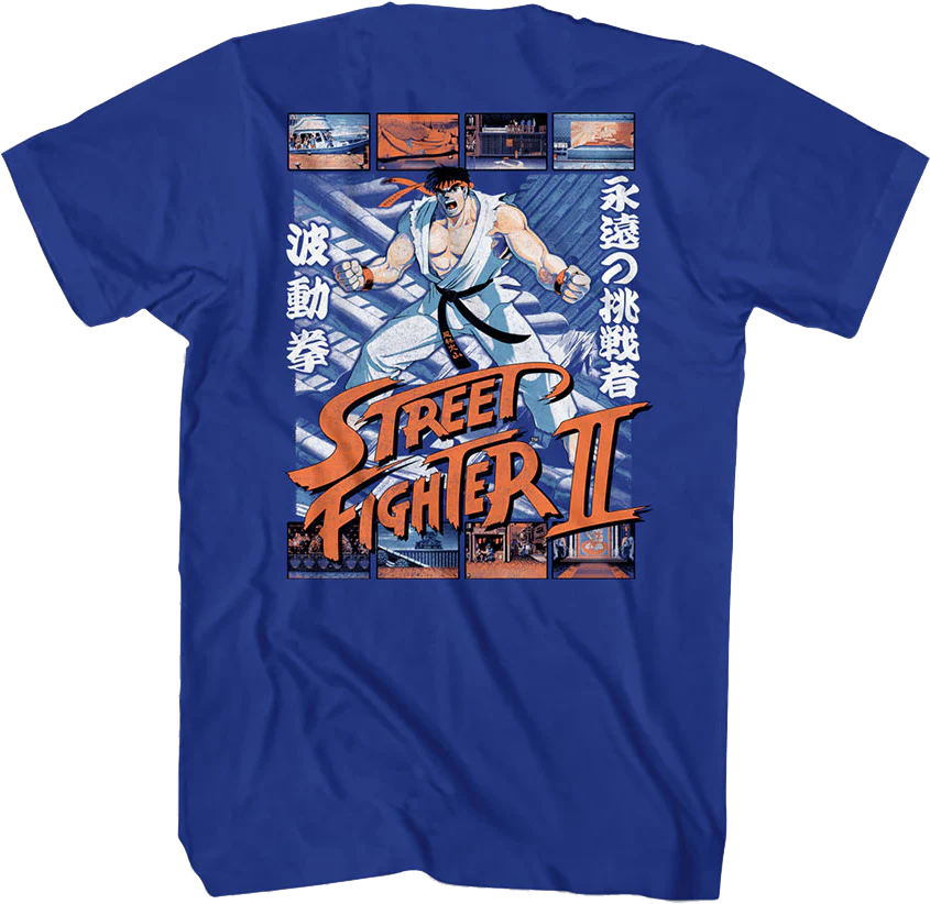 Front & Back Ryu Fight Scenes Street Fighter II T-Shirt - Image 3