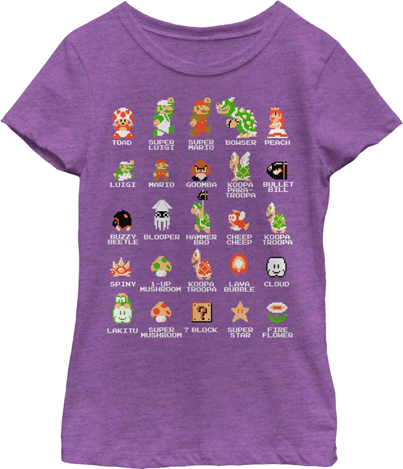 Girls Youth Cast of Super Mario Bros. Shirt