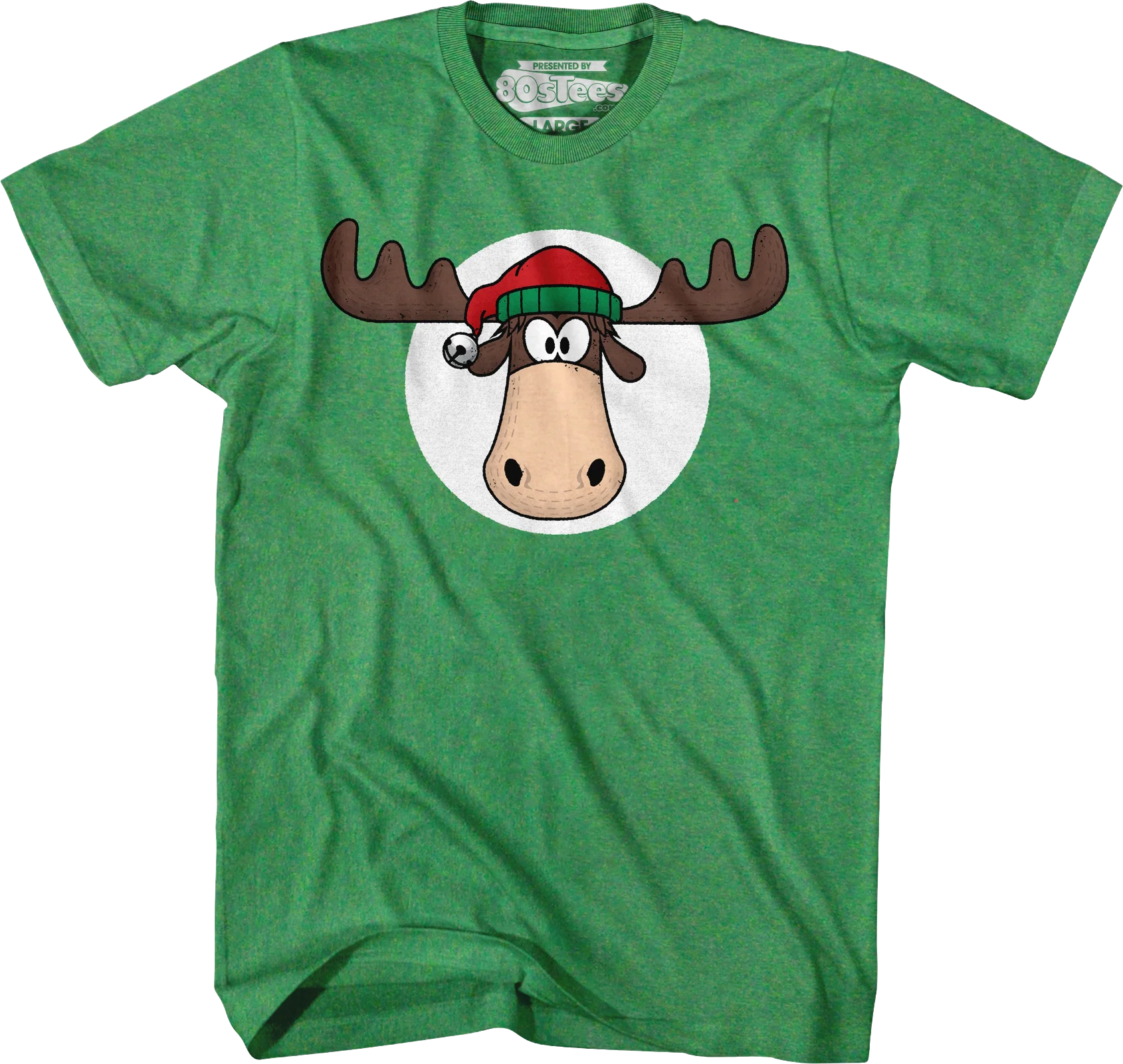 Green Moose Head With Santa Claus Hat Christmas Vacation T-Shirt