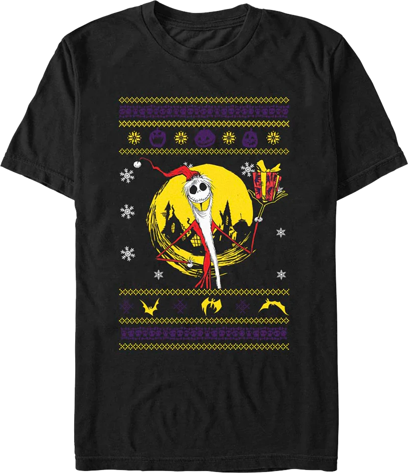 Jack Skellington Faux Ugly Sweater Nightmare Before Christmas T-Shirt