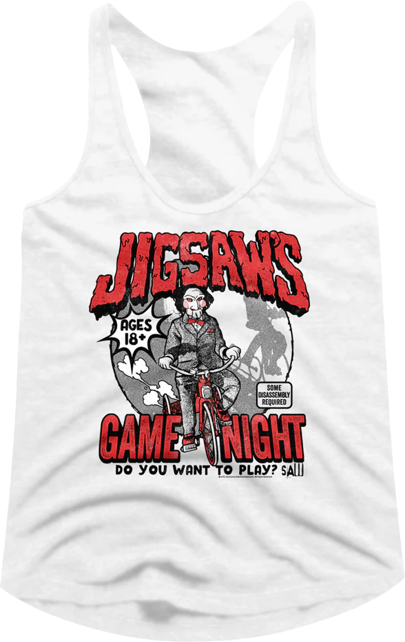 Ladies Jigsaw's Game Night Saw Racerback Tank Top