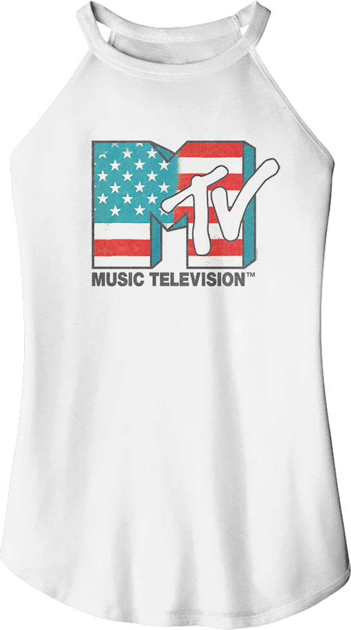 Ladies Stars And Stripes Logo MTV Sleeveless Rocker Tank Top