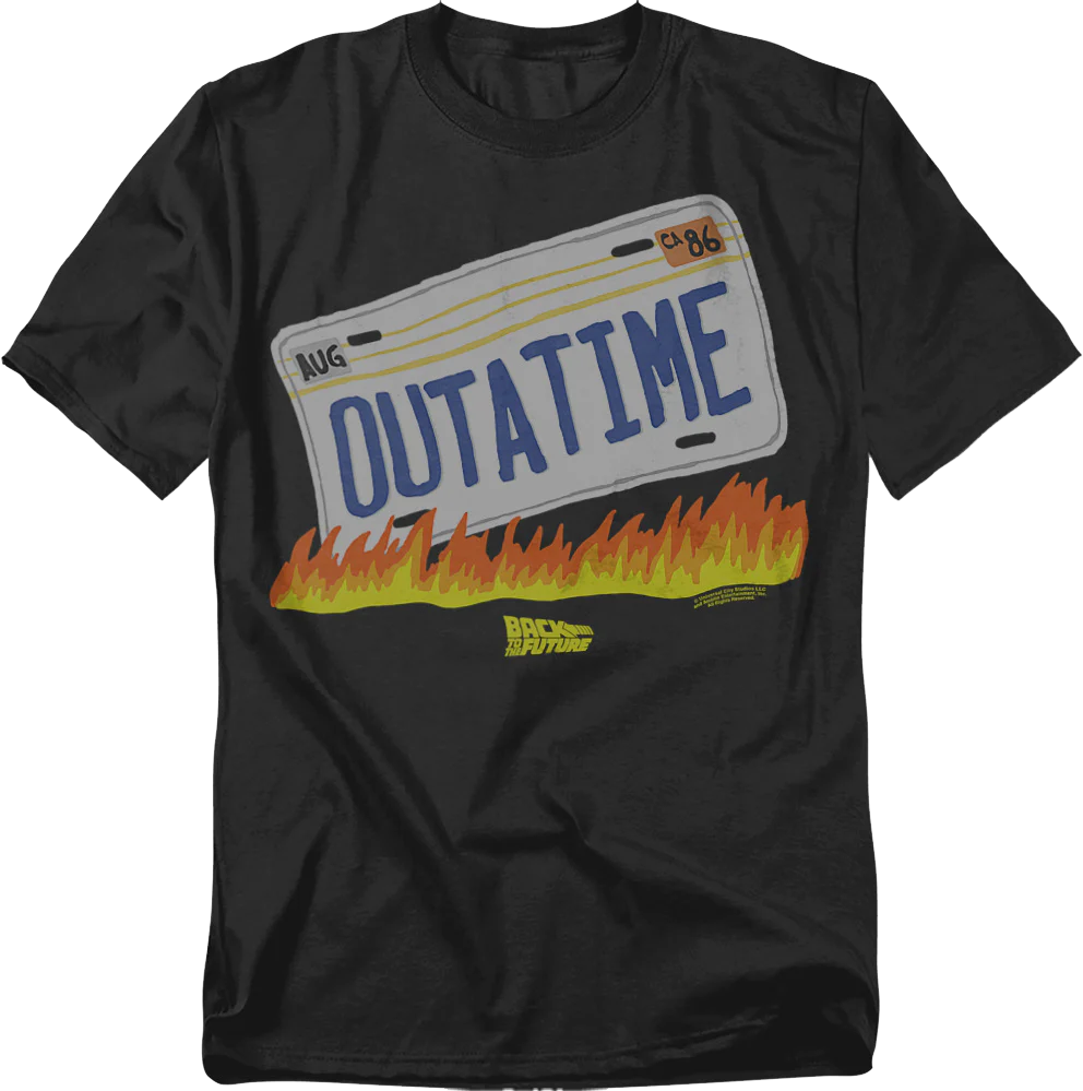 License Plate & Flames Back To The Future T-Shirt