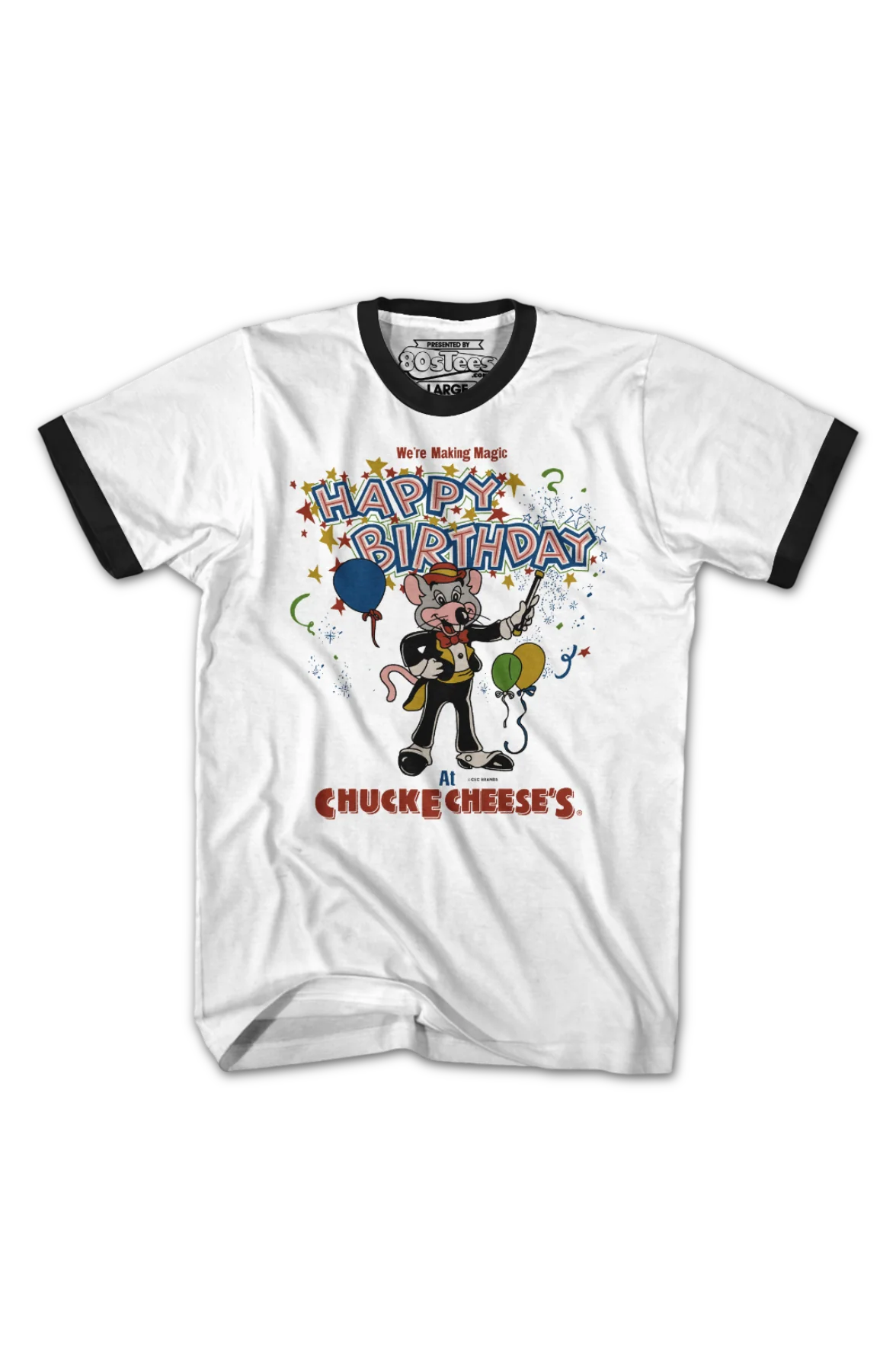 Making Magic Happy Birthday Chuck E. Cheese Ringer Shirt - Image 2