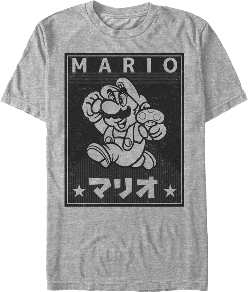 Mario Jump Japanese Text Poster Nintendo T-Shirt