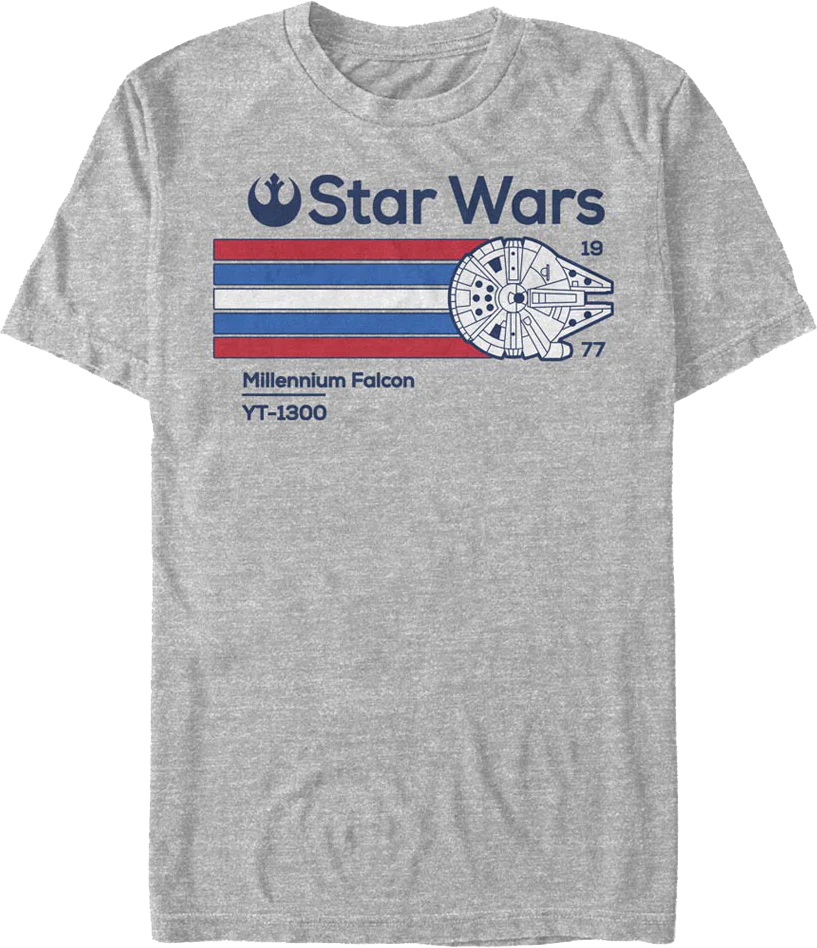 Millennium Falcon '77 Red White Blue Stripes Star Wars T-Shirt