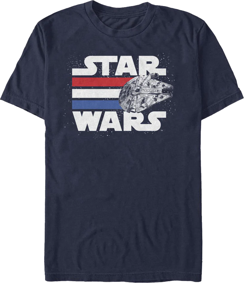 Millennium Falcon Red White Blue Stripes Star Wars T-Shirt