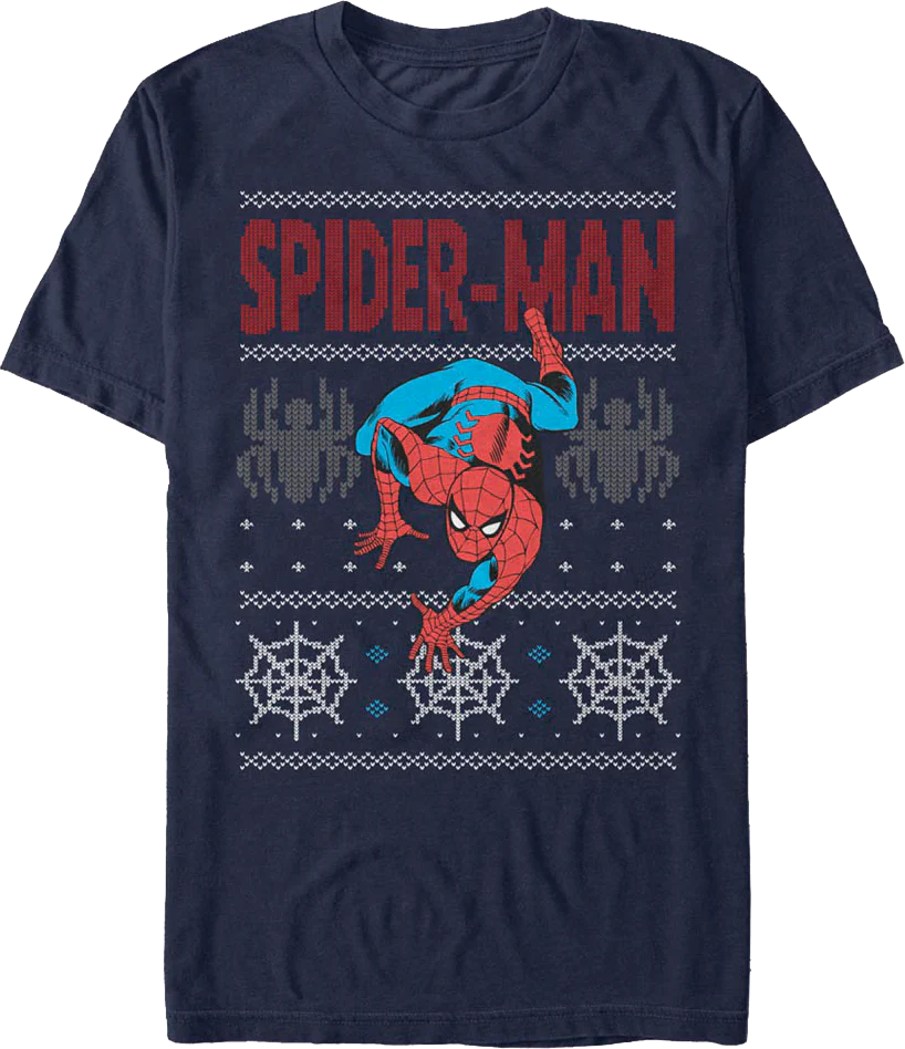 Spider-Man Faux Ugly Christmas Sweater Marvel Comics T-Shirt