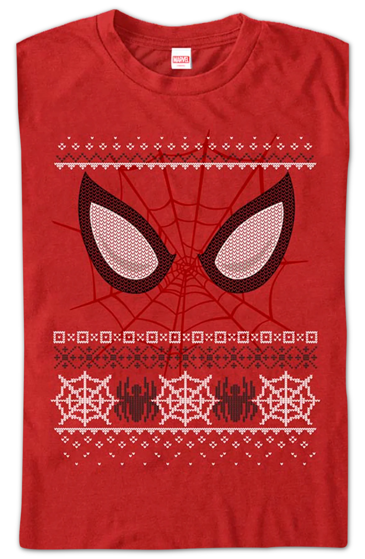 Spider-Man Mask Faux Ugly Christmas Sweater Marvel Comics T-Shirt - Image 2