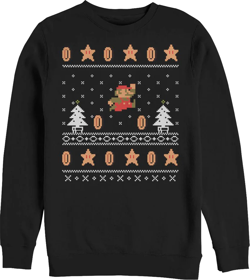 Super Mario Jump Faux Ugly Christmas Sweater Nintendo Sweatshirt