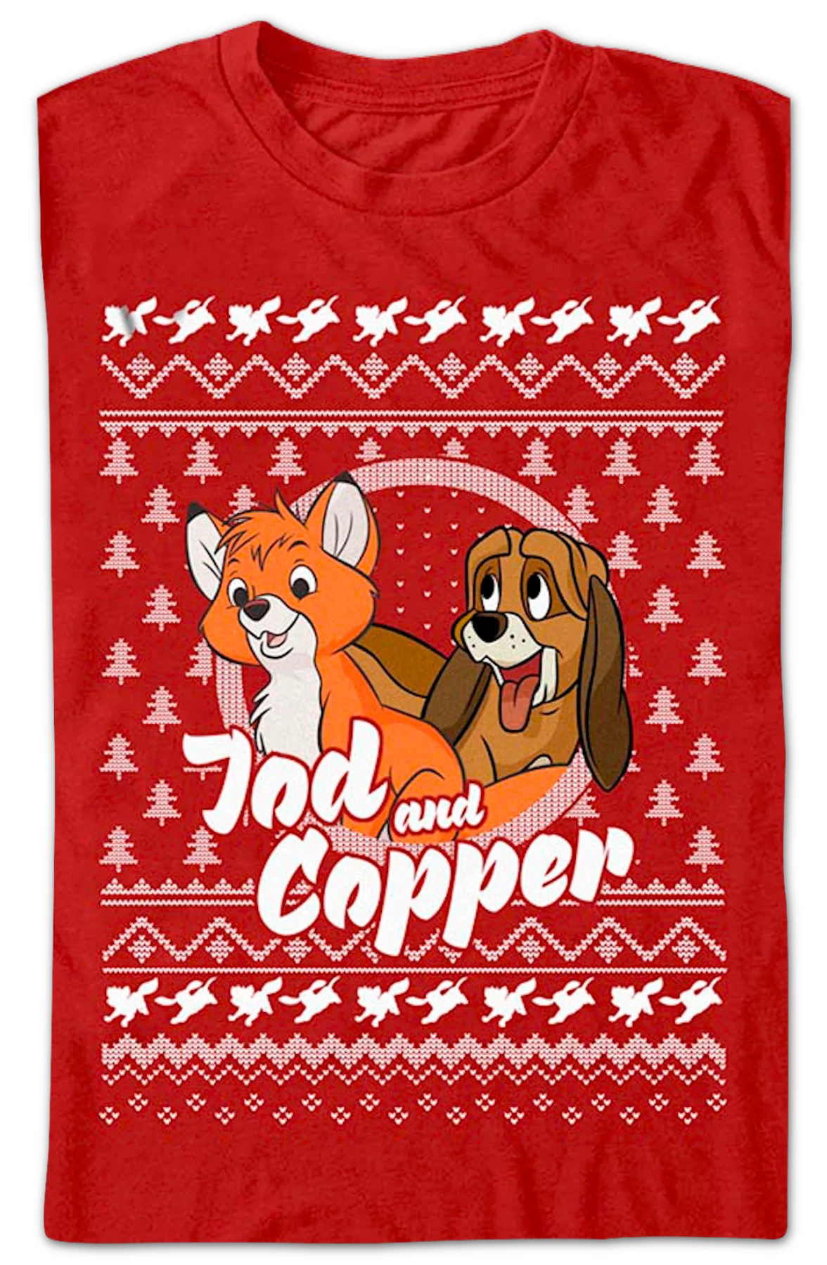 The Fox and the Hound Faux Ugly Christmas Sweater Disney T-Shirt - Image 2