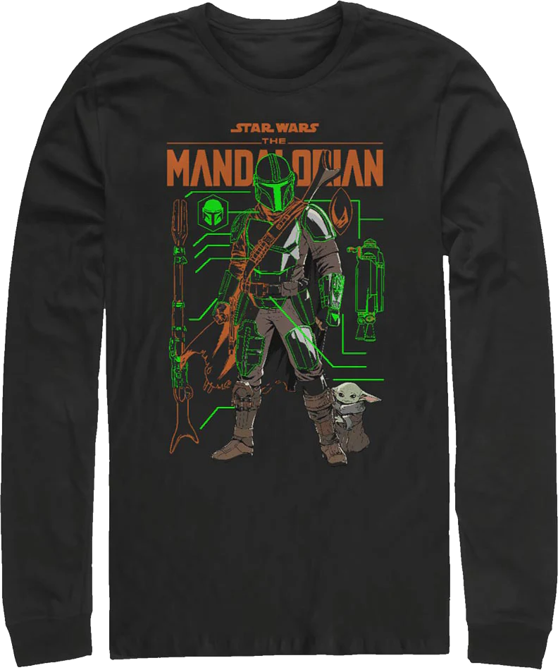 The Mandalorian And The Child Outlines Star Wars Long Sleeve Shirt