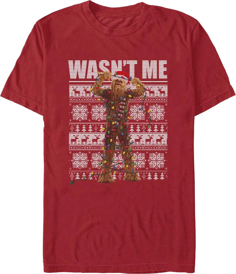 Wasn't Me Chewbacca Faux Ugly Christmas Sweater Star Wars T-Shirt