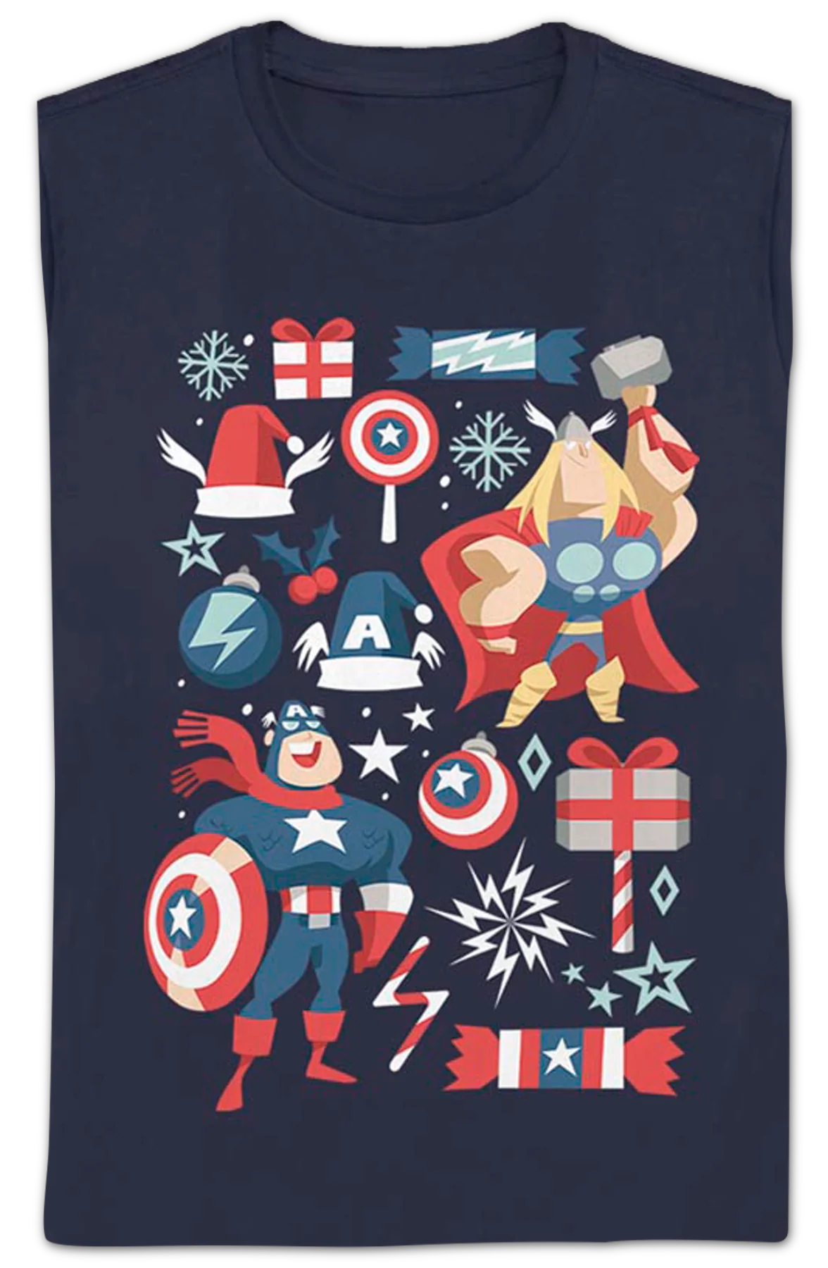Womens Captain America And Thor Marvel Comics Christmas Shirt - Image 2