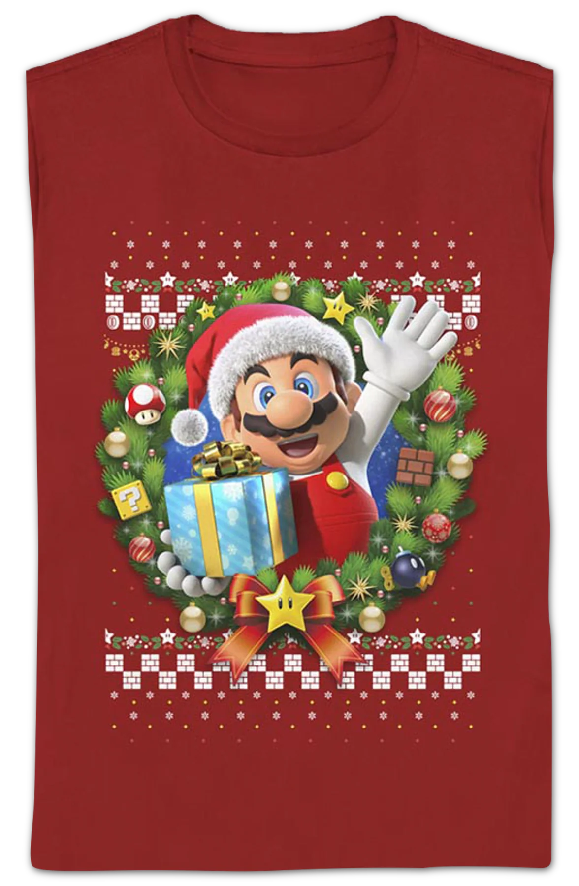 Womens Mario Christmas Wreath Nintendo Shirt - Image 2