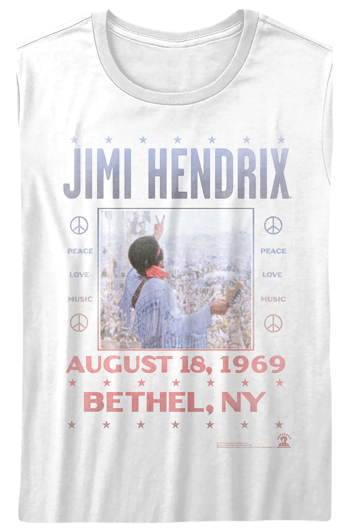 Womens Peace Love Music Jimi Hendrix Shirt - Image 2