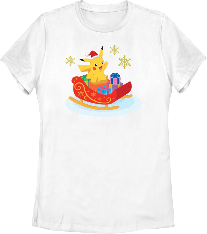 Womens Pikachu Sleigh Ride Pokemon Shirt